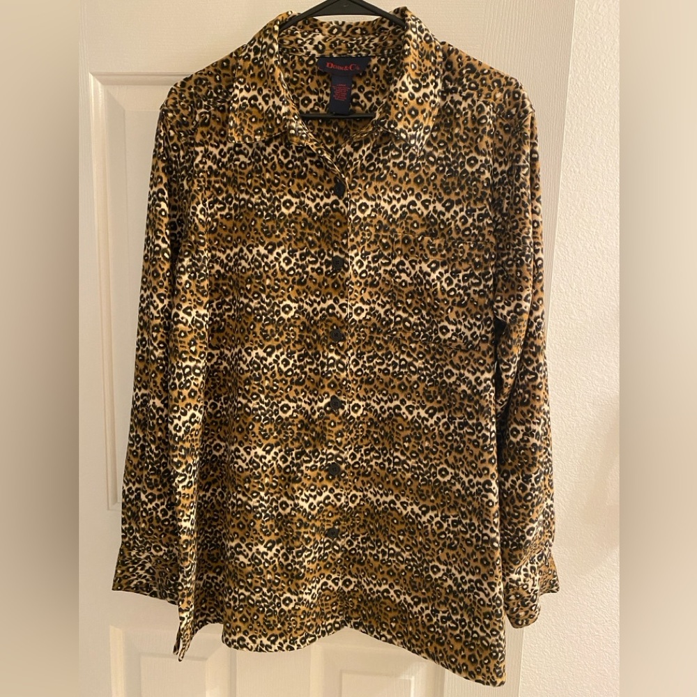 Denim & Co | Animal Leopard Print Button Up Oversized Top